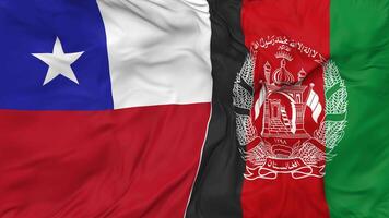 Afghanistan and Chile Flags Together Seamless Looping Background, Looped Bump Texture Cloth Waving Slow Motion, 3D Rendering video