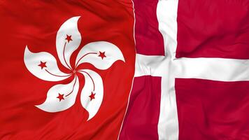 Hong Kong and Denmark Flags Together Seamless Looping Background, Looped Bump Texture Cloth Waving Slow Motion, 3D Rendering video