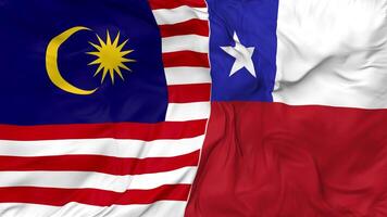 Malaysia and Chile Flags Together Seamless Looping Background, Looped Bump Texture Cloth Waving Slow Motion, 3D Rendering video