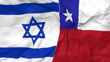 Israel y Chile banderas juntos sin costura bucle fondo, serpenteado bache textura paño ondulación lento movimiento, 3d representación video