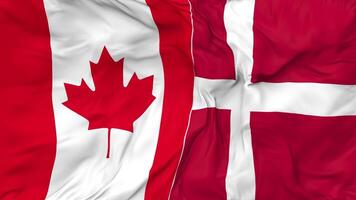 Canada and Denmark Flags Together Seamless Looping Background, Looped Bump Texture Cloth Waving Slow Motion, 3D Rendering video