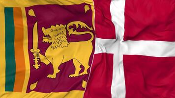 sri Lanka und Dänemark Flaggen zusammen nahtlos Schleifen Hintergrund, geloopt stoßen Textur Stoff winken schleppend Bewegung, 3d Rendern video