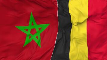 Morocco and Belgium Flags Together Seamless Looping Background, Looped Bump Texture Cloth Waving Slow Motion, 3D Rendering video