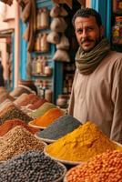 AI generated a colorful and characteristic bazaar of fragrant spices. Morocco, Marrakech photo