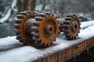 AI generated Details The gear is made of metal. Mechanical gears made of steel photo