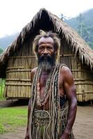 ai generado retrato de un hombre en Papuasia nuevo Guinea. Asia foto