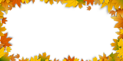 Herbst Hintergrund mit bunt Rahmen von Ahorn Blätter, Orange, Gelb, Rot. Wunderschön fallen Laub dekorativ Rand mit Kopieren Raum zum Text, herbstlich Banner zum das Erntedankfest png