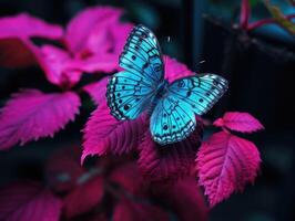 ai generado un grande de colores mariposa sentado en hojas, un hermosa insecto en sus natural habitat foto