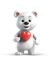 ai gerado 3d Renderização polar Urso segurando coração forma png