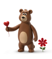 AI generated 3D Rendering Cartoon Bear Holding Heart Gift png