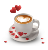 ai generado 3d representación café taza con rojo corazones png