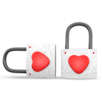 3d representación dos Cerraduras con corazón forma png