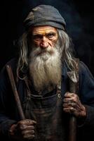 AI generated Portrait of an elderly male professional blacksmith on a black background photo