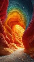 AI generated bright futuristic colors of the destroyed sandstone rock in the canyon. USA. Arizona photo