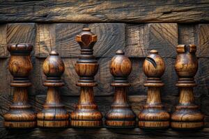 AI generated stylish brown chess pieces are lying on the chessboard. Design work photo