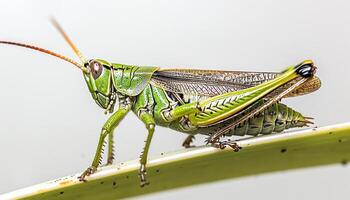 ai generado saltamontes encaramado en un espada en naturaleza, insectos y mariposas imagen foto