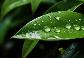 AI generated A green leaf adorned with sparkling water droplets, water conservation concept photo