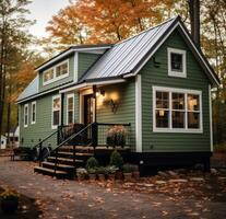 AI generated Small house sits in driveway, tiny homes image photo