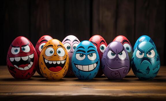 AI generated Colorful easter eggs adorned with cartoon characters for a festive and playful celebration, easter eggs image photo