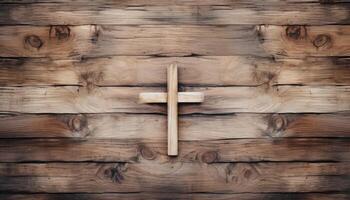 AI generated Wooden surface with cross perfect for copy space on a vintage background, palm sunday greetings image photo