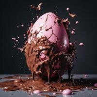 AI generated Chocolate egg breaking into pieces, easter chocolates picture photo