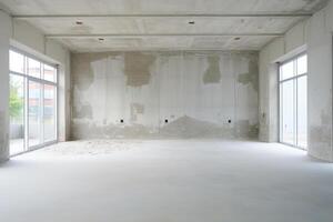 AI generated Empty room in a new construction building with not clean, decluttered interiors picture photo