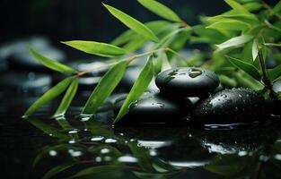 AI generated Invigorating hot stones surround a cascading waterfall, water flow picture photo