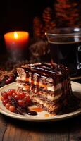 AI generated Plate with cake slice and coffee cup, coffee mug image hd photo