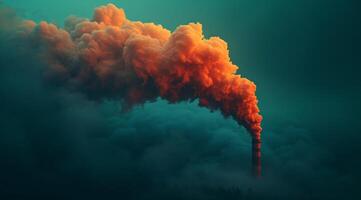 AI generated Massive smokestack releasing smoke into the sky, pollution and industrial impact image photo