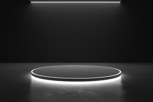 AI generated White oval light stand glowing with animation, brand positioning image photo