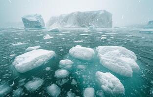 AI generated Ice floes in the arctic ocean, glaciers and icebergs image photo