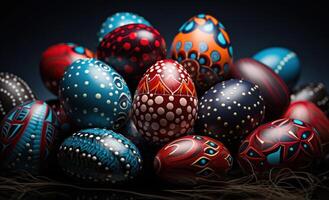 AI generated Vibrant easter eggs with bright colors, easter eggs image photo