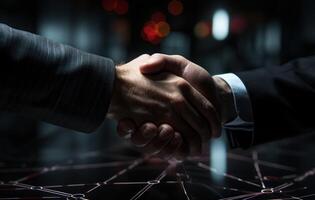 AI generated Two people shake hands sealing a business deal with mutual agreement and satisfaction, reconciliation acceptance image photo