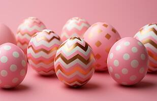 AI generated Colorful easter eggs displayed on a vibrant pink background, easter symbols picture photo