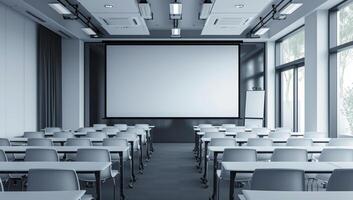 AI generated Commercial billboard stands empty in conference room, branding marketing image photo