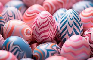 AI generated Vibrant easter eggs form a lively pattern on a pink backdrop, easter symbols image photo