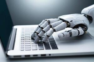 AI generated Robotic hand typing on a laptop photo