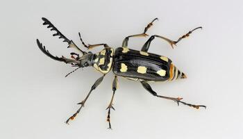 AI generated Long horned beetle ediastocera wallichi on white background showcasing its unique features, insects and butterflies image photo