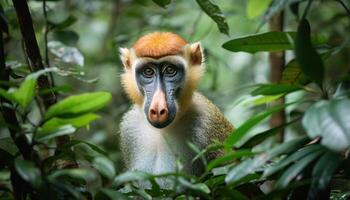 AI generated Long nose monkey exploring the lush forest, rare species image photo