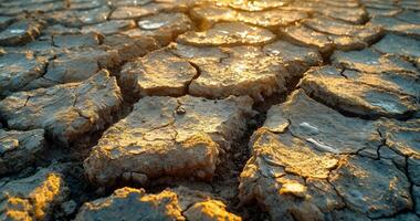 AI generated Dry cracked surfaces on vast open land under the scorching sun, water scarcity picture photo