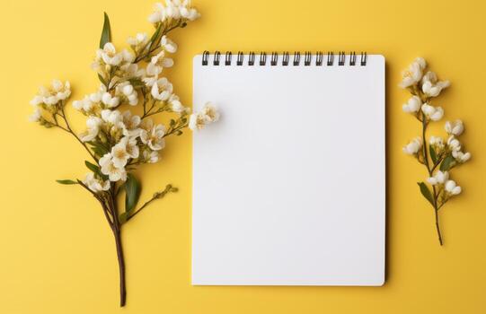 AI generated Simple blank notepad against yellow background, palm sunday greetings concept photo