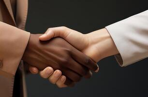 AI generated Man and woman shake hands sealing a positive interaction with a gesture of unity and cooperation, financial responsibility image photo