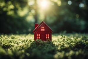 AI generated Tiny house on green summer grass a whimsical miniature dwelling under the sun, tiny homes image photo