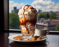 ai generado con hielo café en un vaso refrescante beber, café jarra imagen hd foto