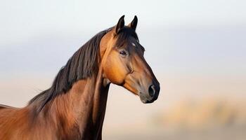 AI generated A beautiful arabian horse symbol of elegance standing gracefully in the expansive desert, horses concept photo