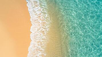 ai generado sereno imagen capturas playa y océano, exhibiendo el reunión punto de tierra y mar ai generado foto