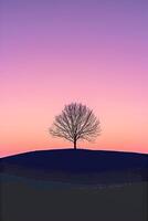 ai generado solitario árbol silueta en contra un degradado puesta de sol cielo ai generado foto