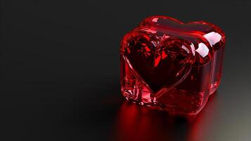 AI generated 3D gemstone Gift Box Heart, Ribbon, Empty Space, Top View, black background Ai generated photo