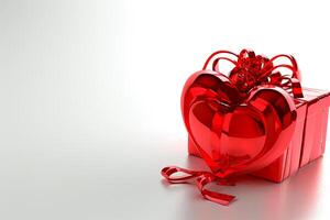 AI generated 3D Gift Box Heart with Ribbon, Top View, Empty Space, Elegance, isolated background Ai generated photo