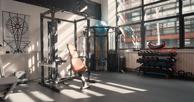 Modern gym with gym equipment,Illustration 3D architecture rendering 3D representation 3D photo